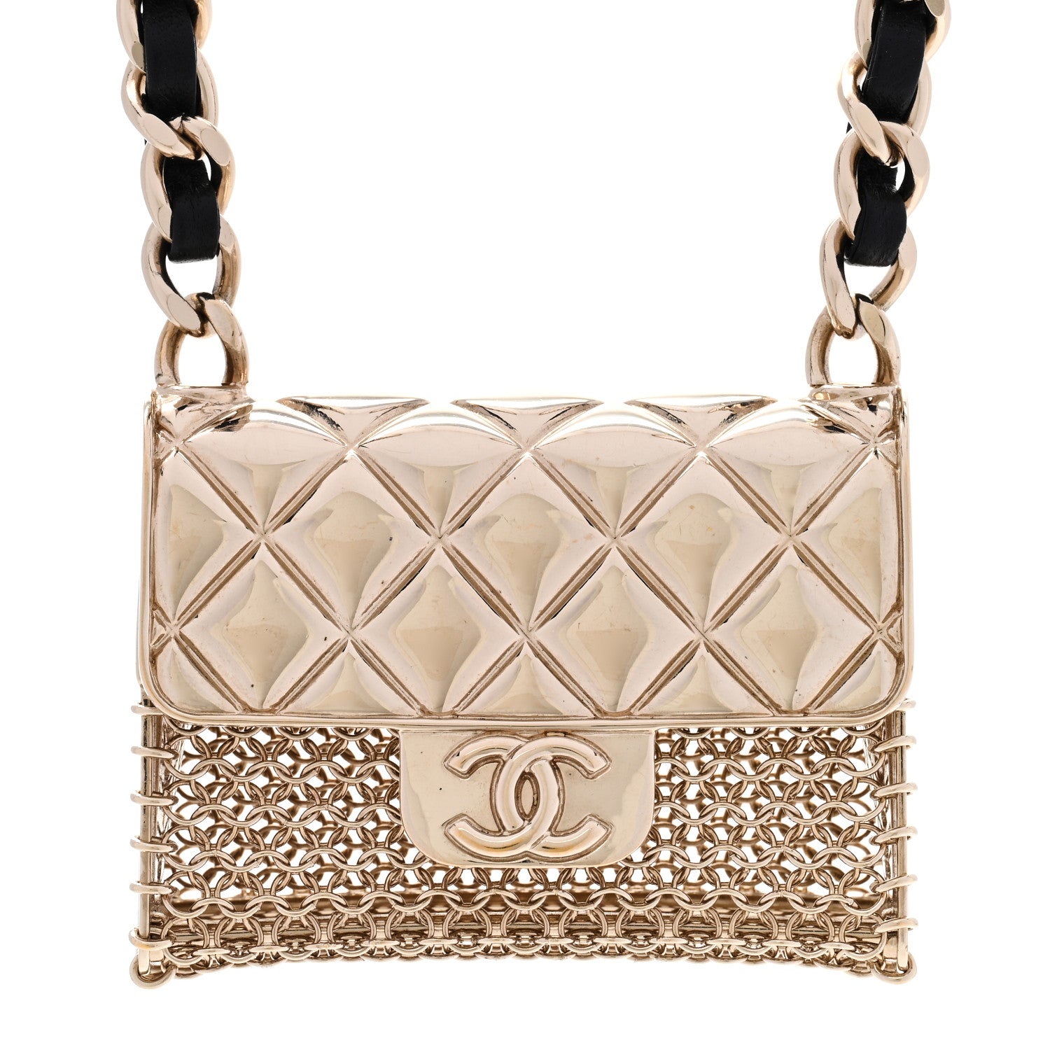 Chanel Metal Lambskin Chain Micro Bag Necklace Gold Black 4 of 6