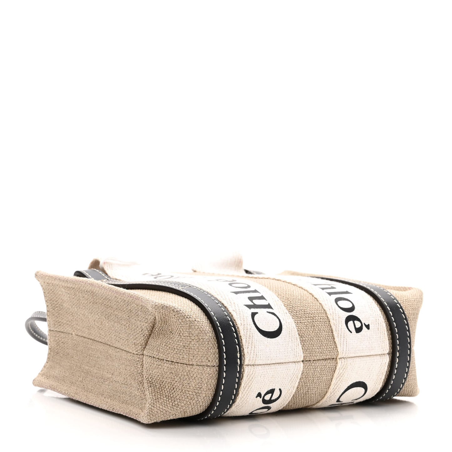 Linen Calfskin Small Woody Ribbon Tote White Brown