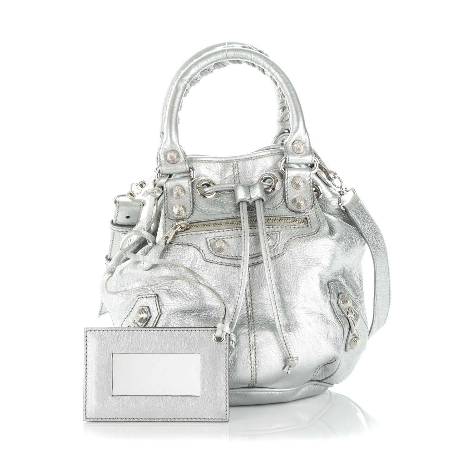 Agneau Giant 12 Silver Hardware Mini Pompon Gris Aluminum