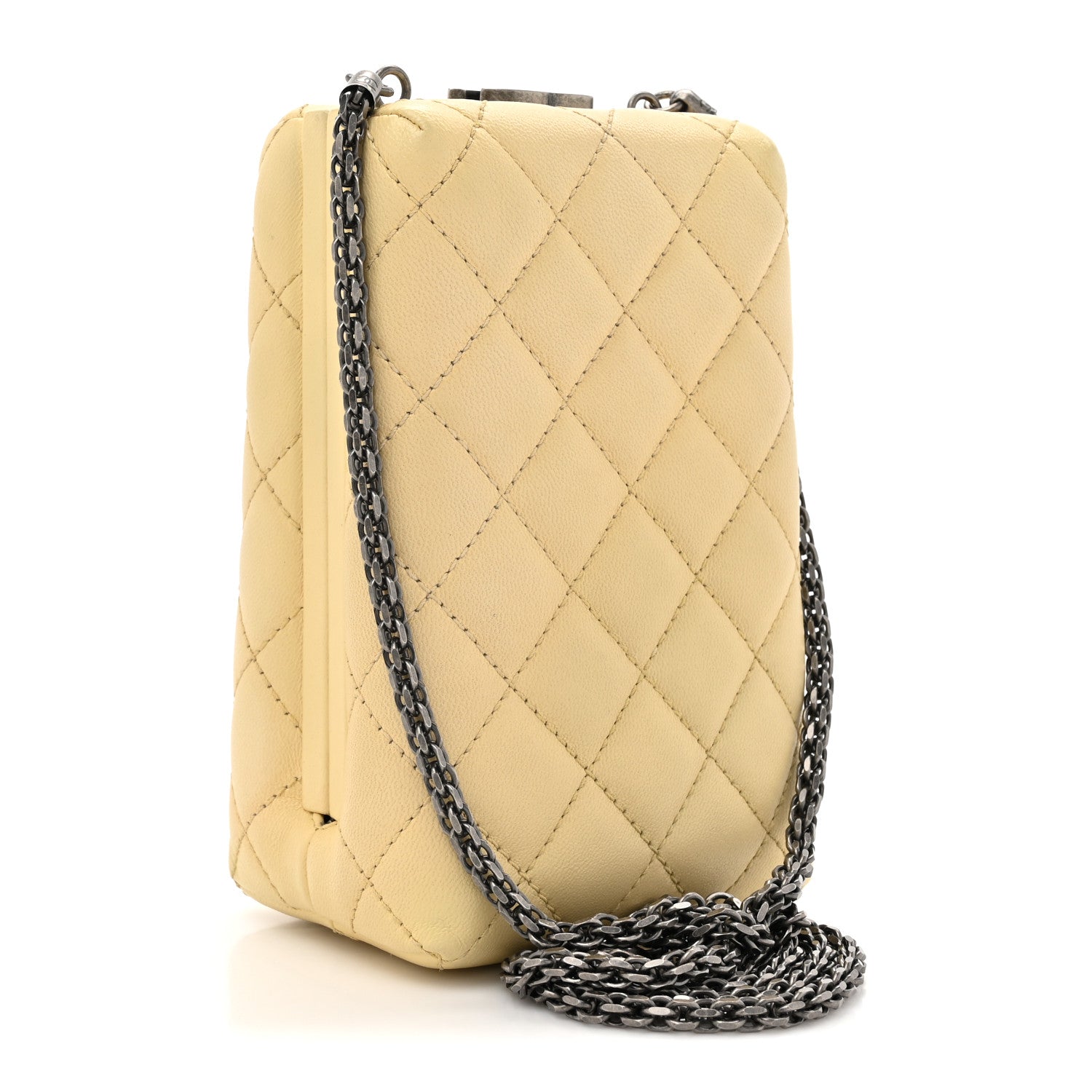 Chanel Lambskin Quilted Kisslock Crossbody Yellow 3 of 11