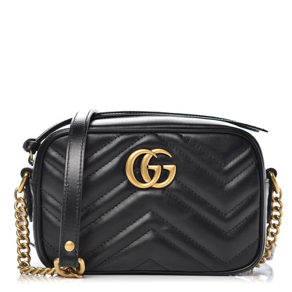 Gucci Calfskin Matelasse Mini GG Marmont Chain Shoulder Bag Black 1 of 8