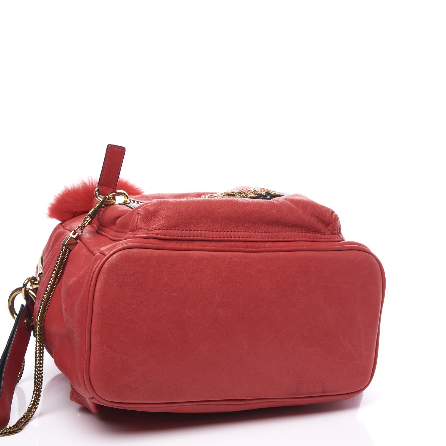 MCM Lambskin Fox Fur Small Stark Insignia Backpack Red 3 of 11