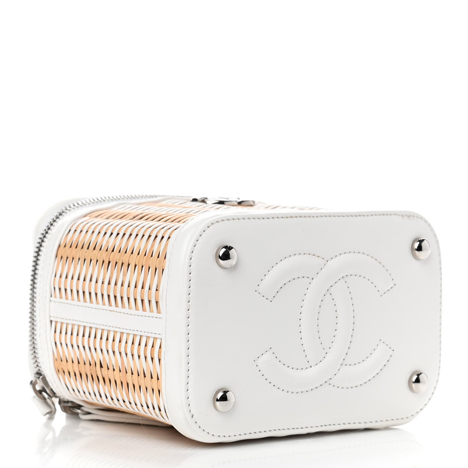 Chanel Calfskin Raffia Small Vanity Case Bag White Beige 3 of 10