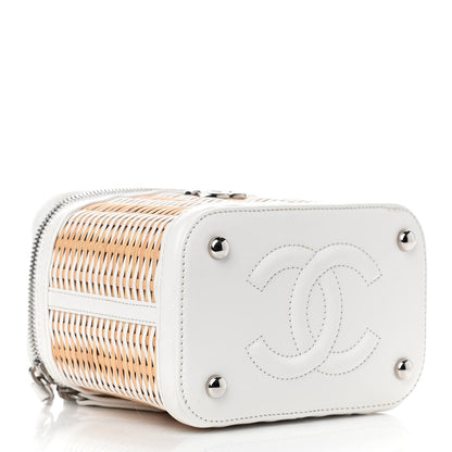 Chanel Calfskin Raffia Small Vanity Case Bag White Beige 3 of 10