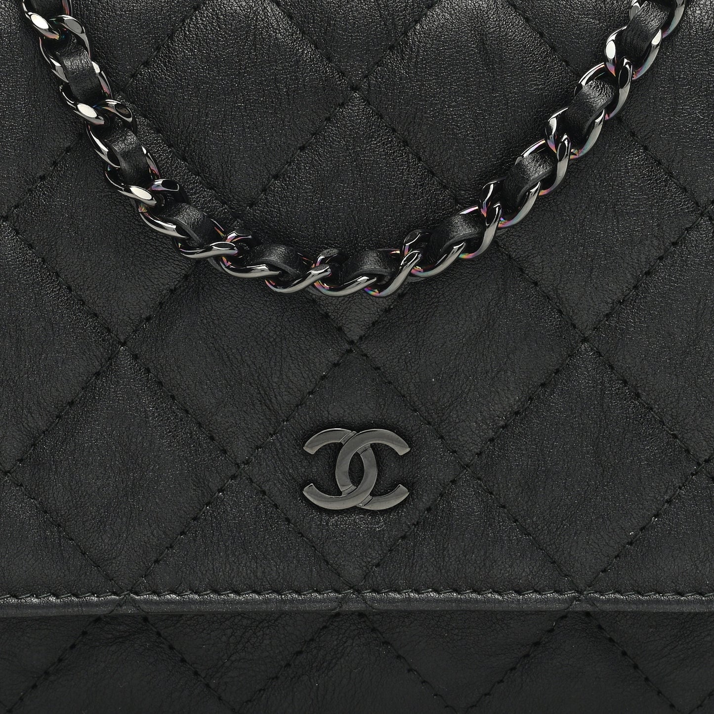 Crumpled Calfskin Quilted Wallet On Chain WOC So Black