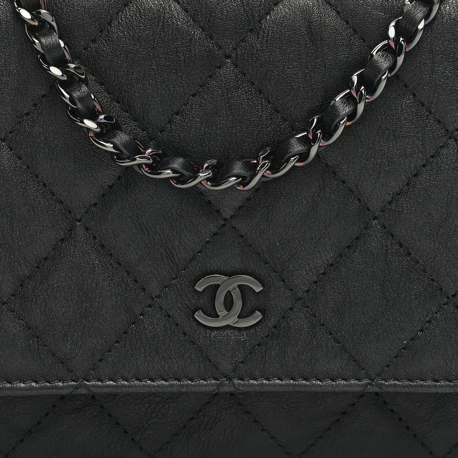 Chanel Crumpled Calfskin Quilted Wallet On Chain WOC So Black 8 of 12