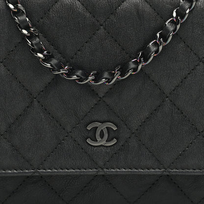 Chanel Crumpled Calfskin Quilted Wallet On Chain WOC So Black 8 of 12