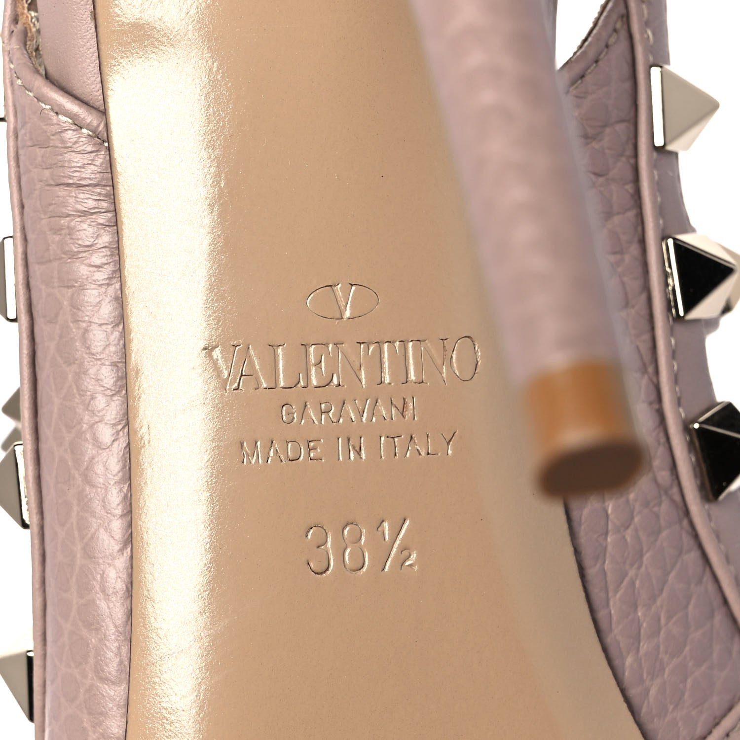 Valentino Garavani Pebbled Calfskin Rockstud Ankle Strap Pumps 38.5 Poudre 6 of 9