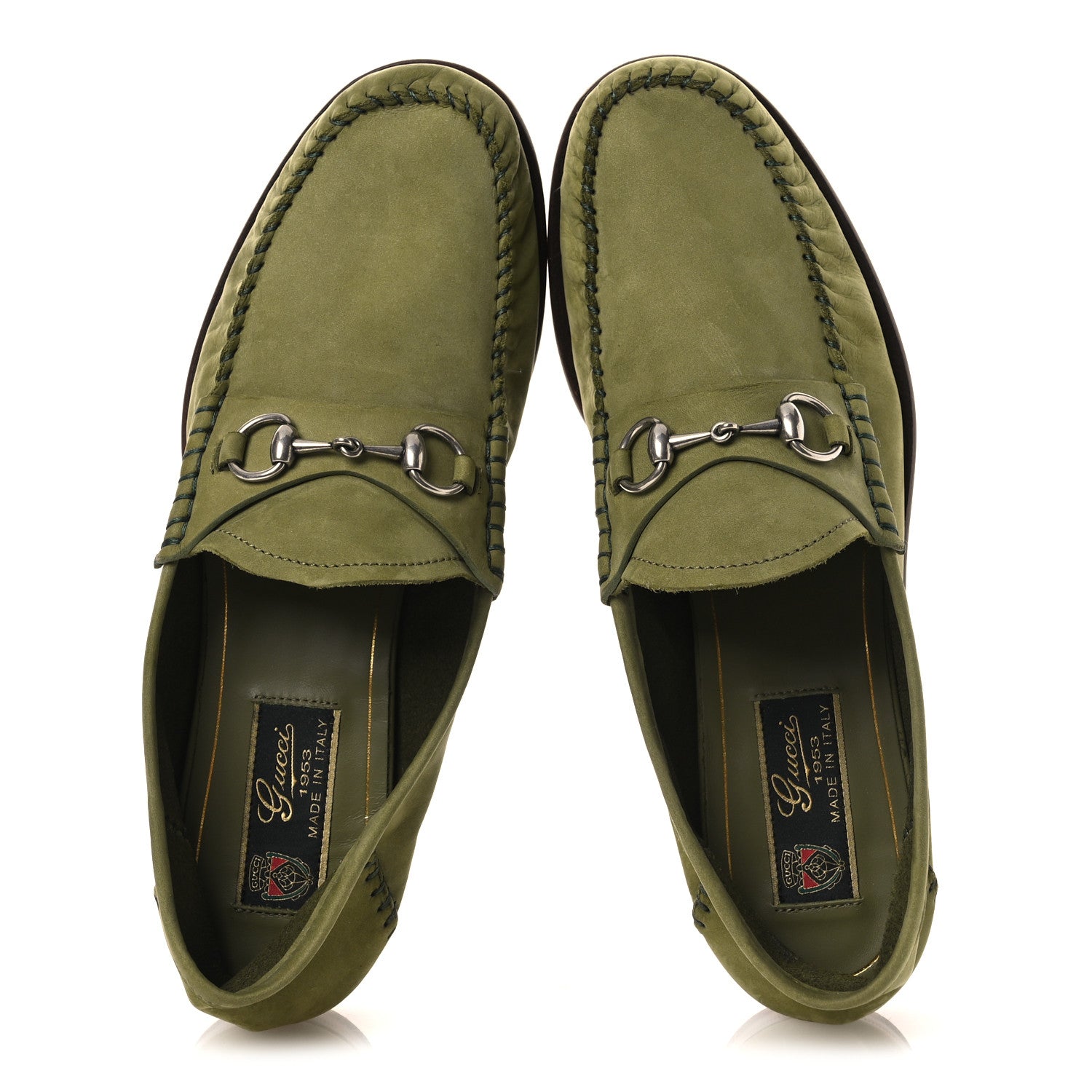 Gucci Nubuck Womens Horsebit Loafers 37 Herbs Light Green 2 of 12