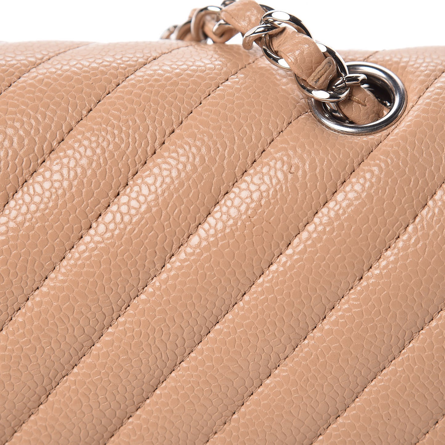 Caviar Chevron Quilted Medium Double Flap Beige