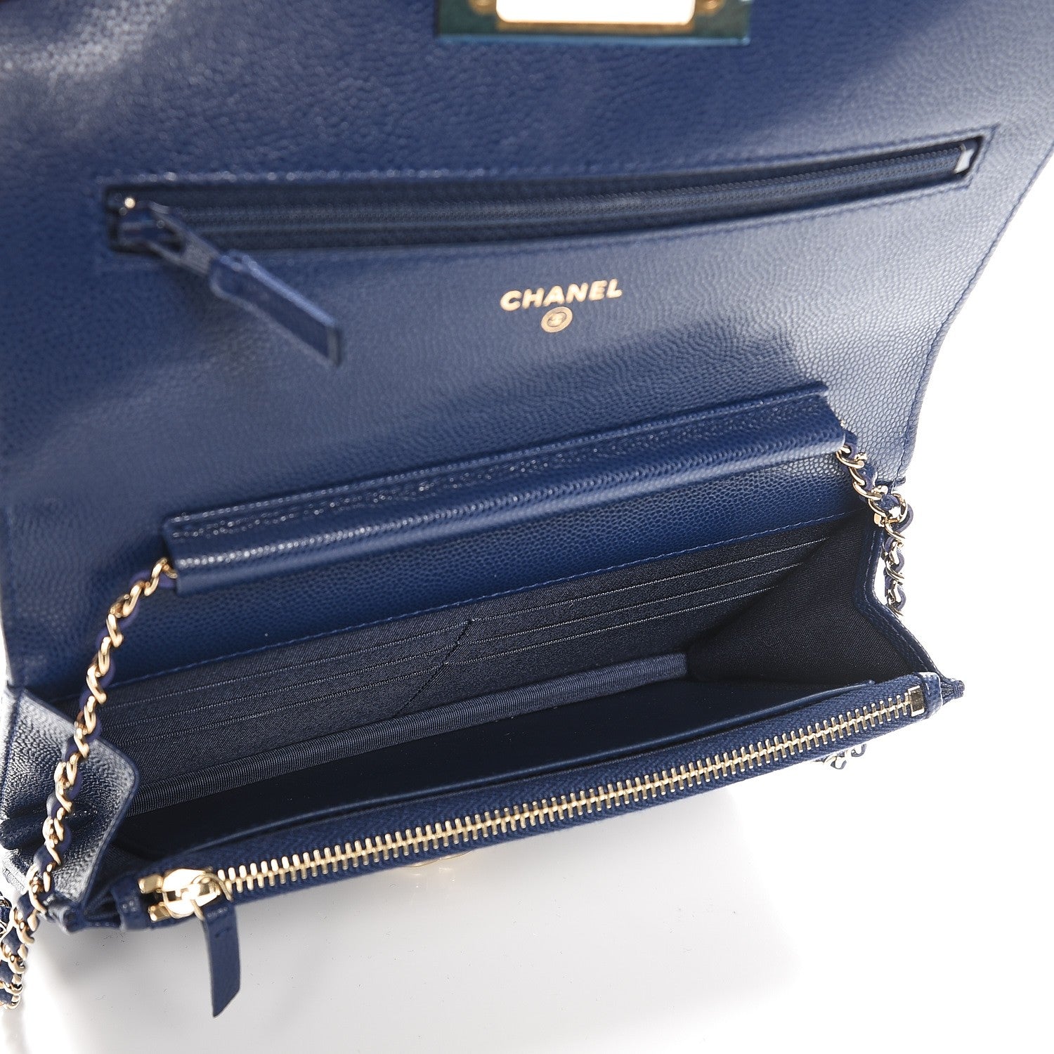 Chanel Caviar Quilted Golden Class Wallet On Chain WOC Navy 5 of 9