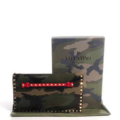 Valentino Garavani Nappa Canvas Camouflage Rockstud Wristlet Clutch Verde Rouge 5 of 8