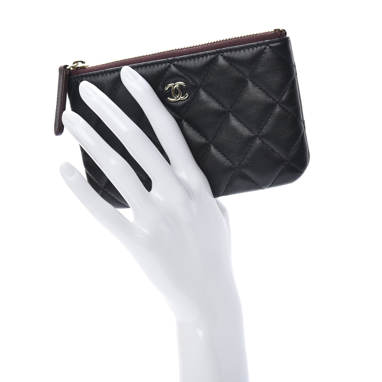 Lambskin Quilted Small Cosmetic Case Black