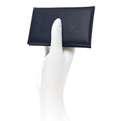 Hermes Epsom Calvi Card Case Bleu Tie 2 of 7