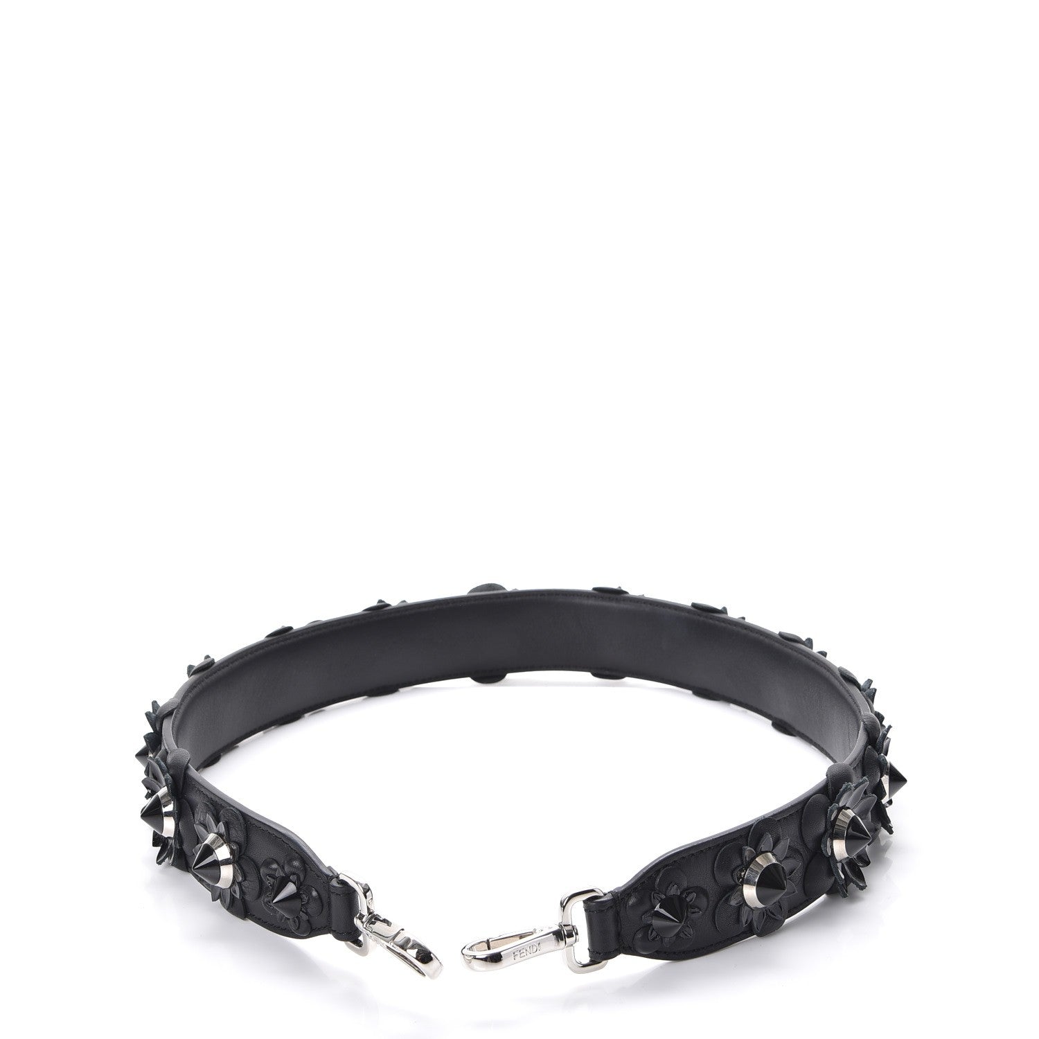 Fendi Vitello Dolce Nappa Patent Flowerland Studded Strap You Black 3 of 5
