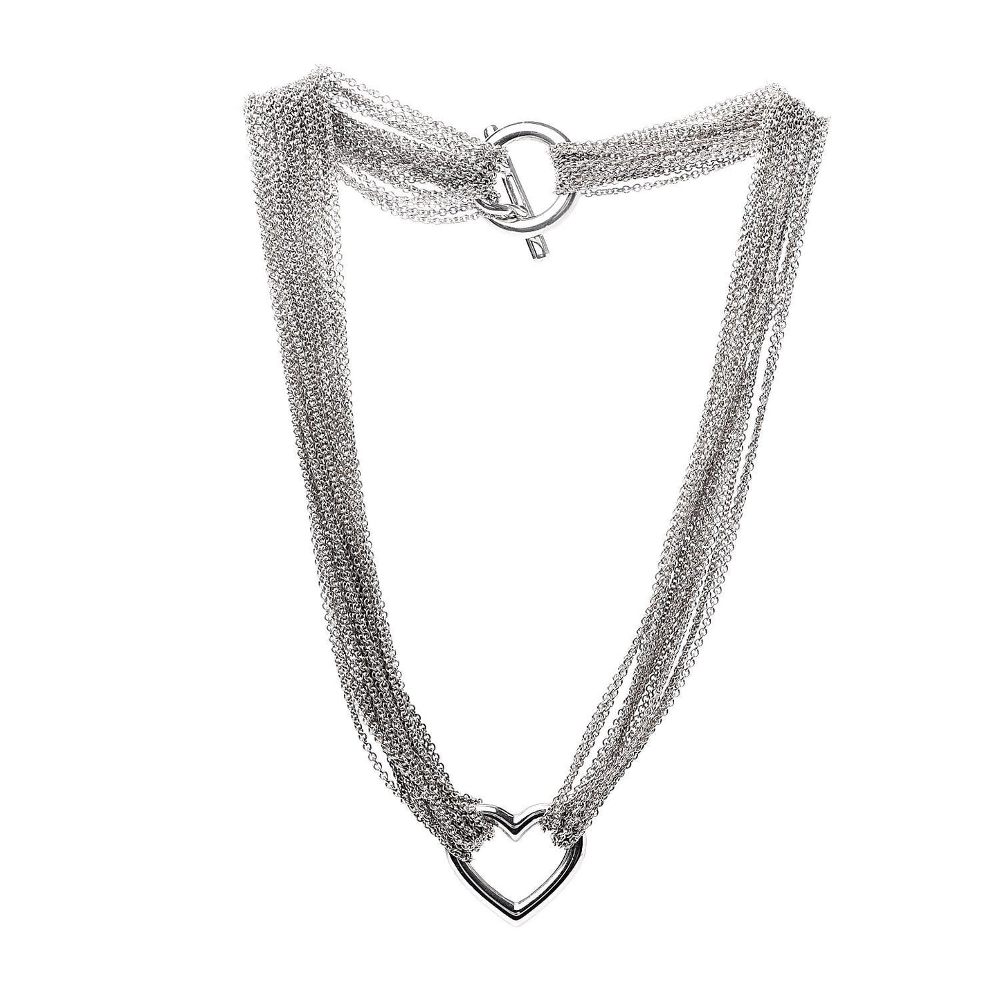 Sterling Silver Heart Multi Chain Toggle Necklace