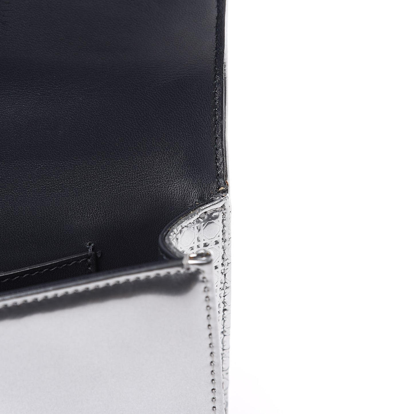 Metallic Patent Micro-Cannage Mini Diorama Flap Bag Silver