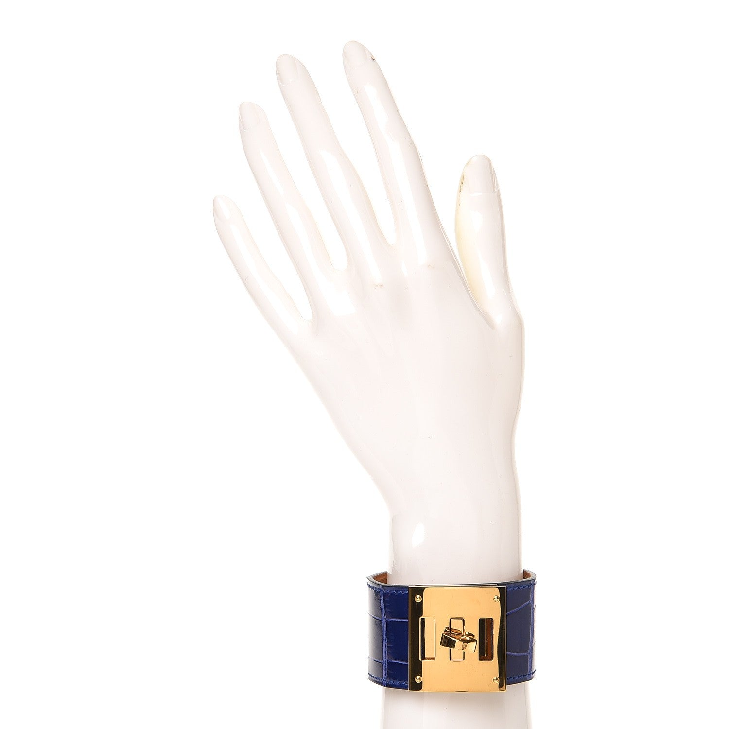 Hermes Shiny Alligator Kelly Dog Cuff Bleu Electrique 2 of 5