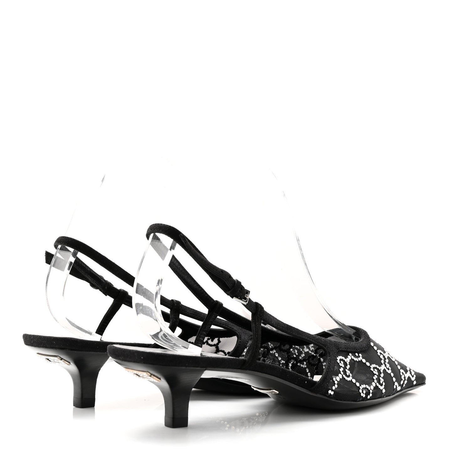 Suede Mesh Crystal GG Monogram Slingback Pumps 39 Black