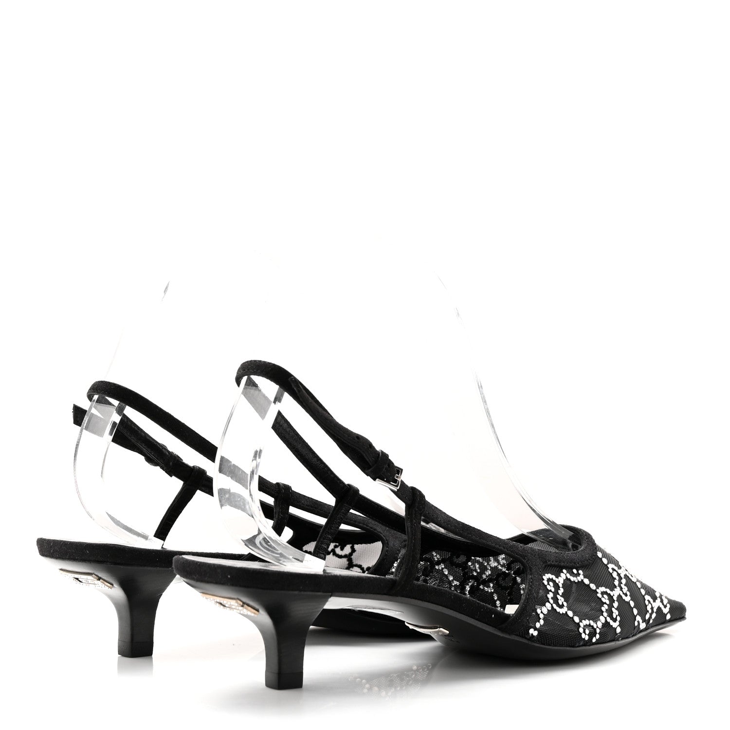 Gucci Suede Mesh Crystal GG Monogram Slingback Pumps 39 Black 4 of 11