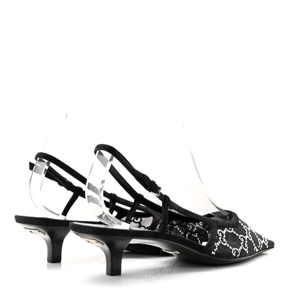 Gucci Suede Mesh Crystal GG Monogram Slingback Pumps 39 Black 4 of 11