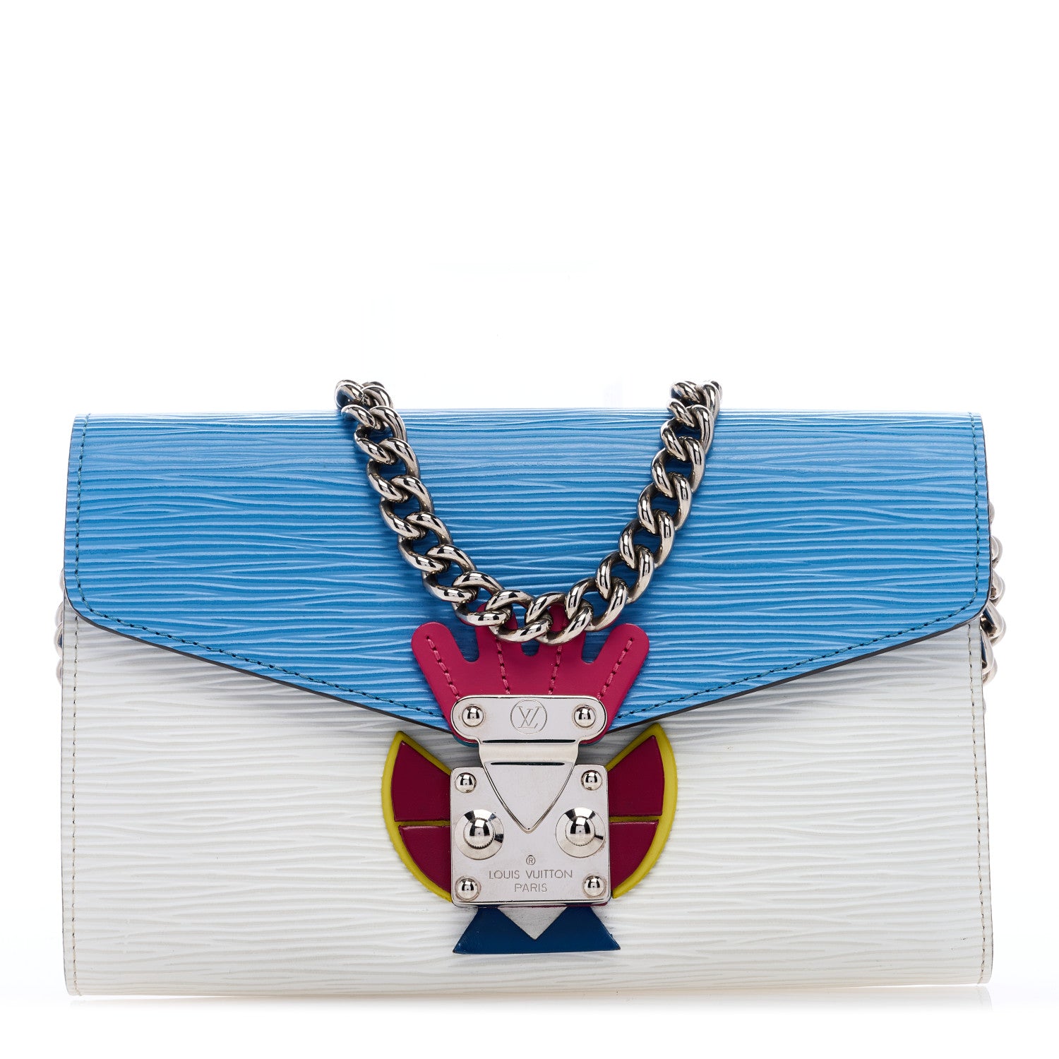 Louis Vuitton Epi Tribal Mask Chain Wallet Blue White 1 of 8