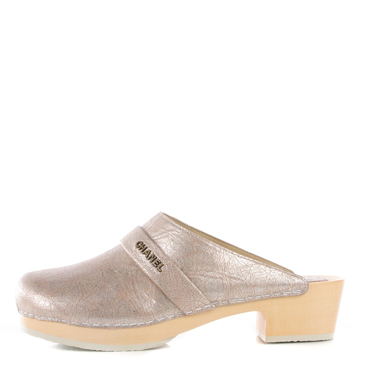 Chanel Metallic Crackled Leather Mules 40 Silver 1 of 7