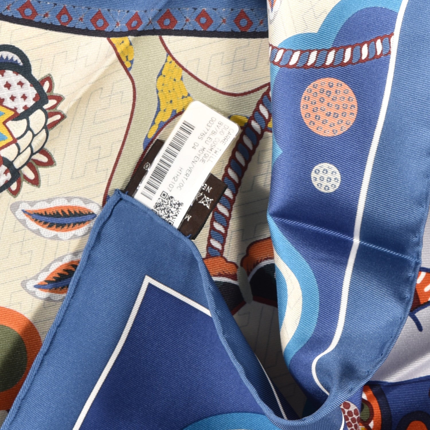 Hermes Silk Twill Duo Cosmique Scarf 90 Bleu Moyen Vert Ocre 4 of 4