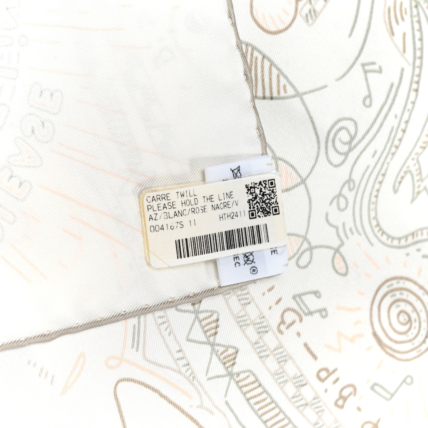 Hermes Silk Please Hold The Line Scarf 90 White Rose Nacre Vert de Gris 2 of 4