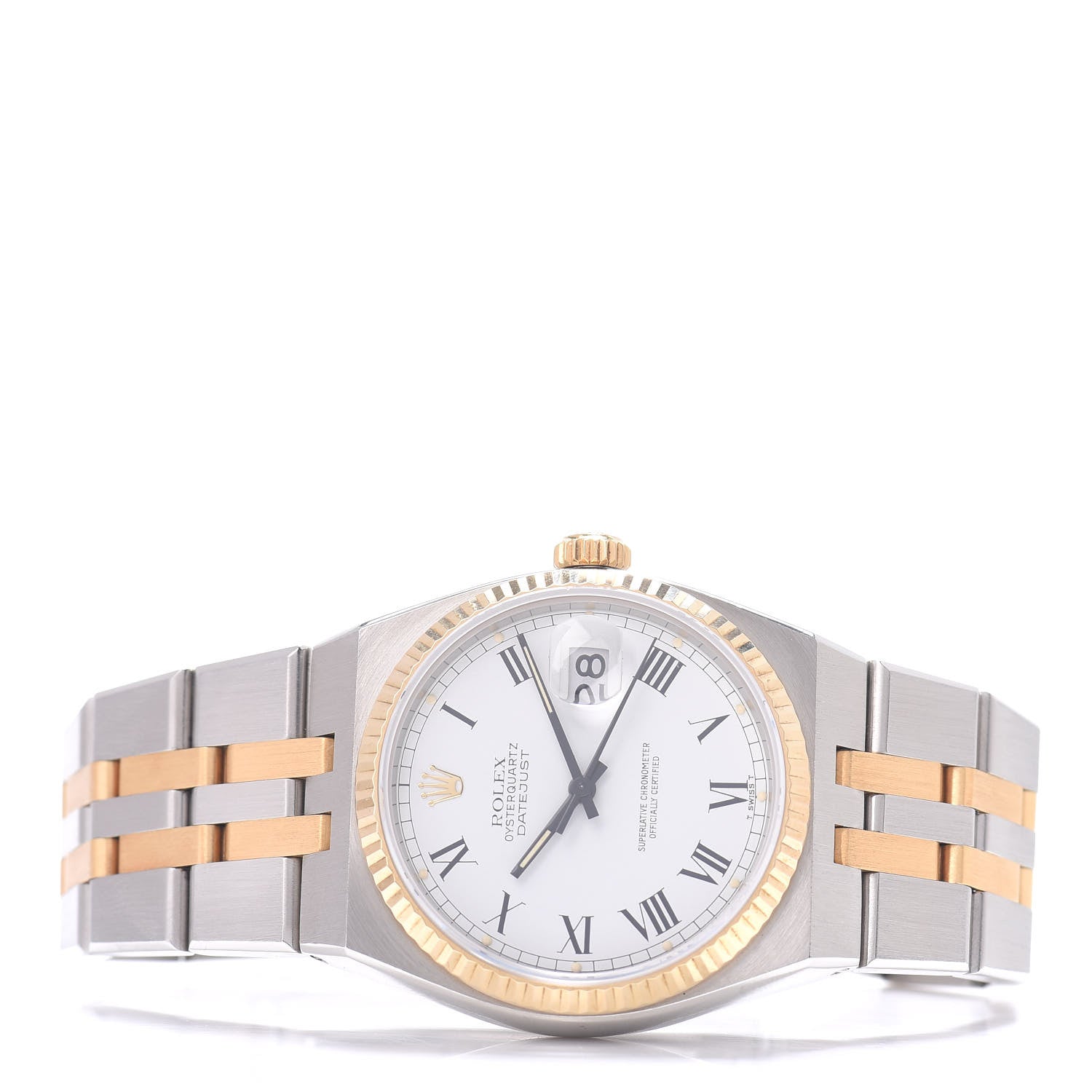 Rolex Stainless Steel 18K Yellow Gold 36mm OysterQuartz Datejust Watch White Roman 17013 2 of 4