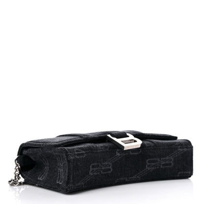 Balenciaga Denim BB Monogram Hourglass Chain Bag Black 3 of 9