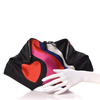 Alexander McQueen Silk Print De Manta Heart Print Clutch Black Red Pink 2 of 8