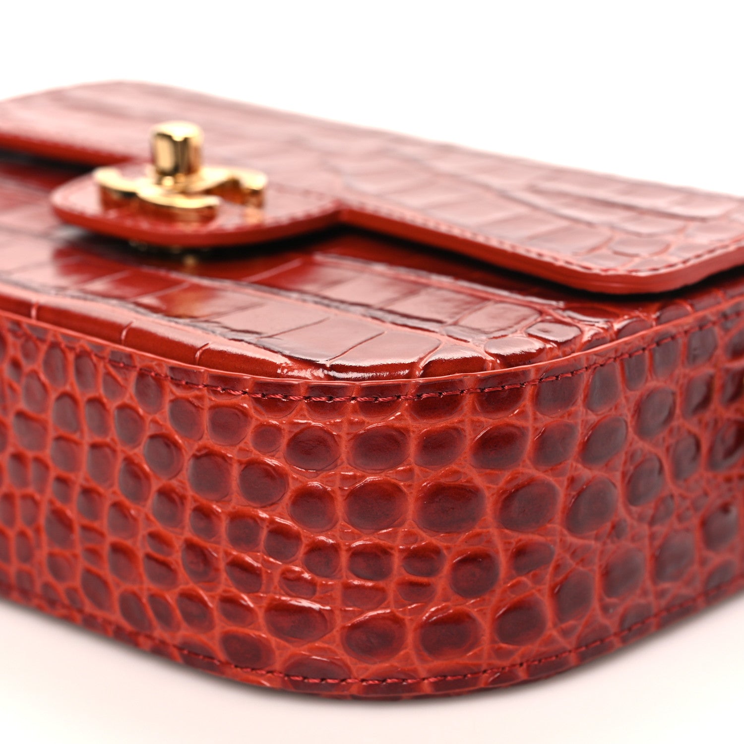 Chanel Calfskin Crocodile Embossed Turn Around Mini Flap Burgundy 10 of 11