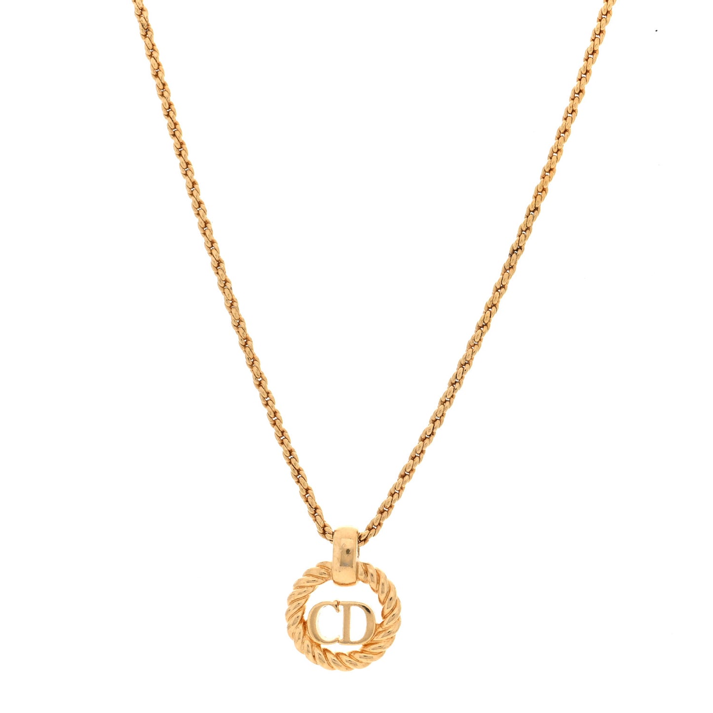Metal CD Logo Round Pendant Necklace Gold