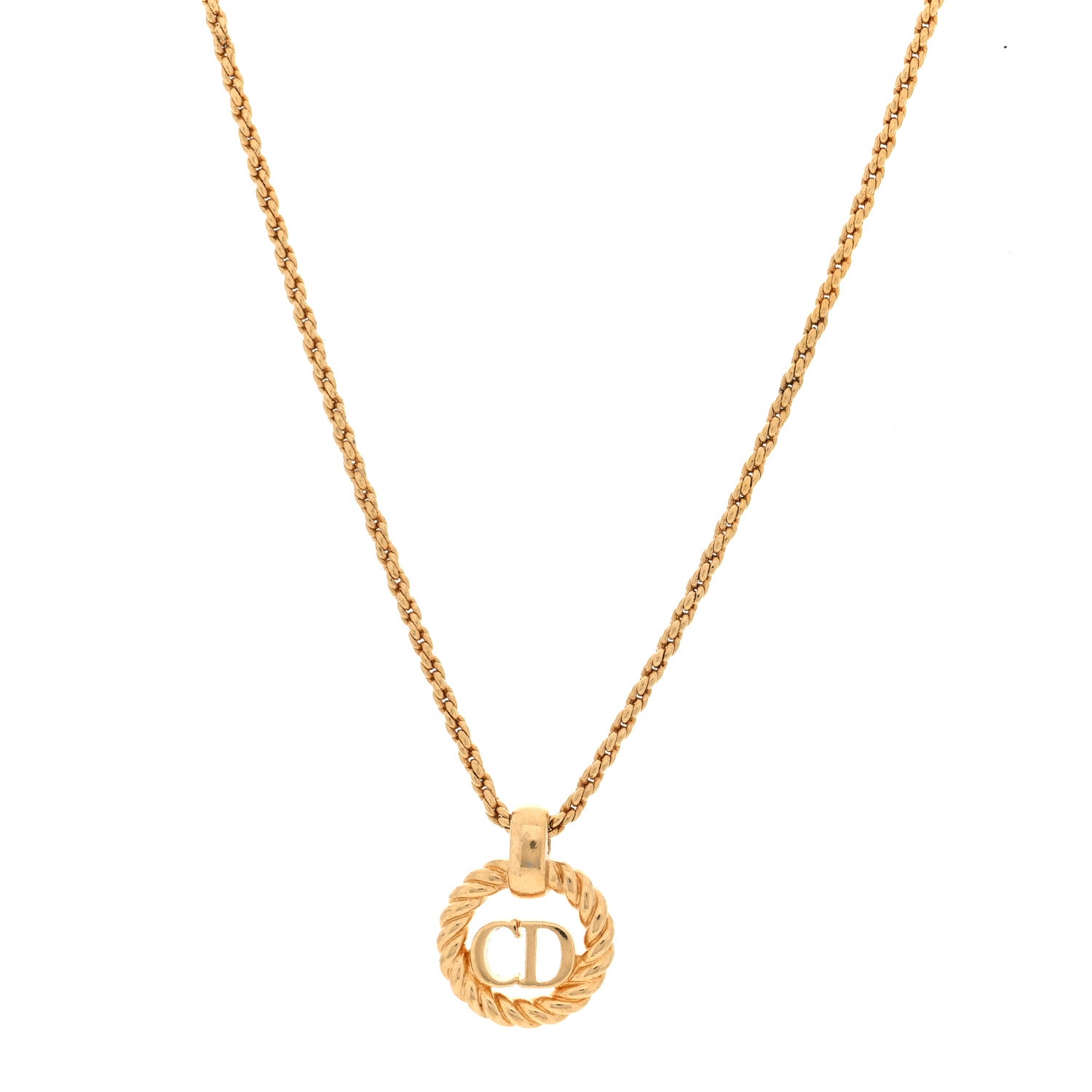 Christian Dior Metal CD Logo Round Pendant Necklace Gold 1 of 4
