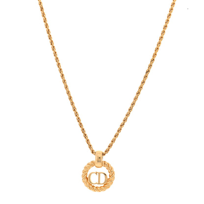 Christian Dior Metal CD Logo Round Pendant Necklace Gold 1 of 4