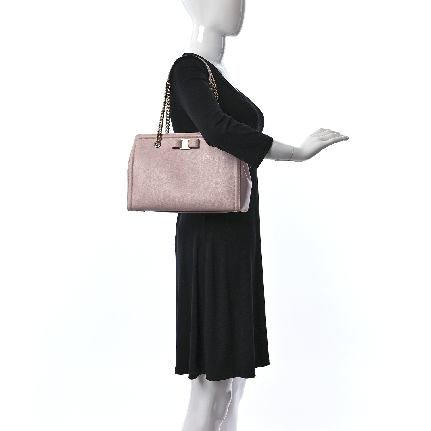 Salvatore Ferragamo Hammered Calfskin Vara Bow Chain Tote Pink 2 of 11