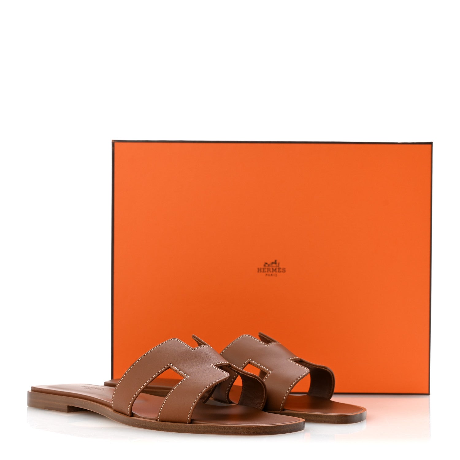 Hermes Box Calfskin Oran Sandals 37 Gold 10 of 10
