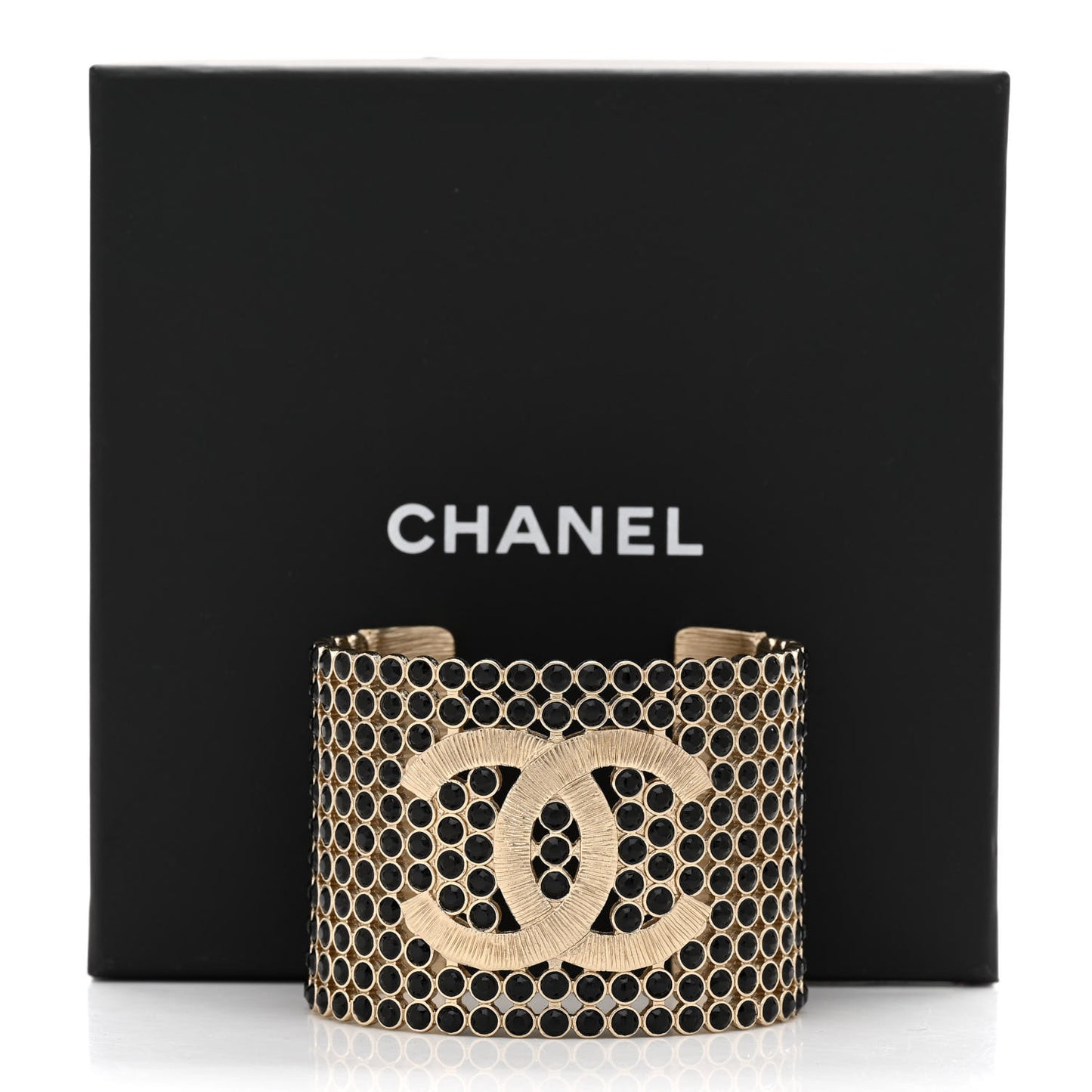 Large Strass Crystal CC Cuff Bracelet M Black Gold