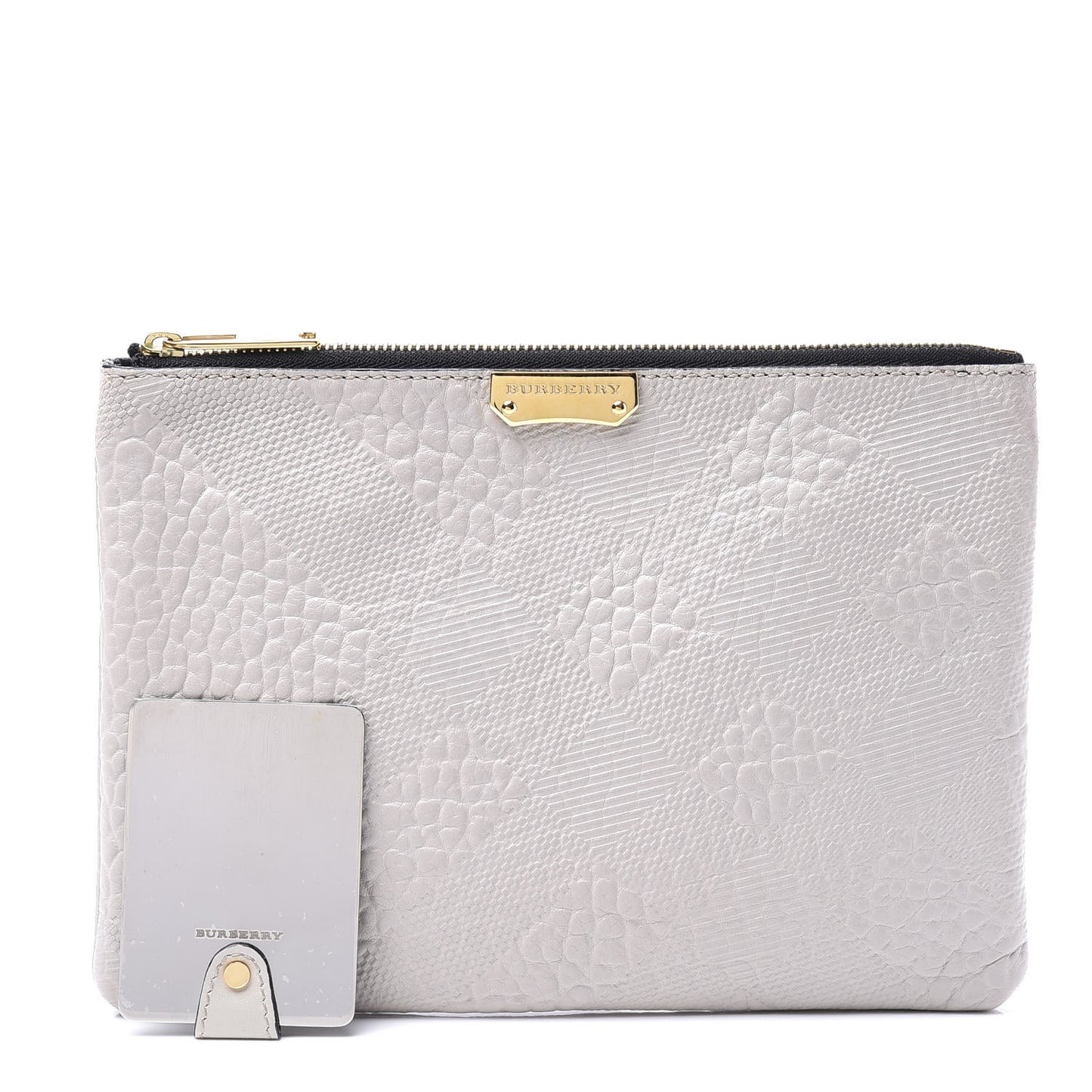 Signature Grain Calfskin Check Embossed Large Penelope Pouch Stone White