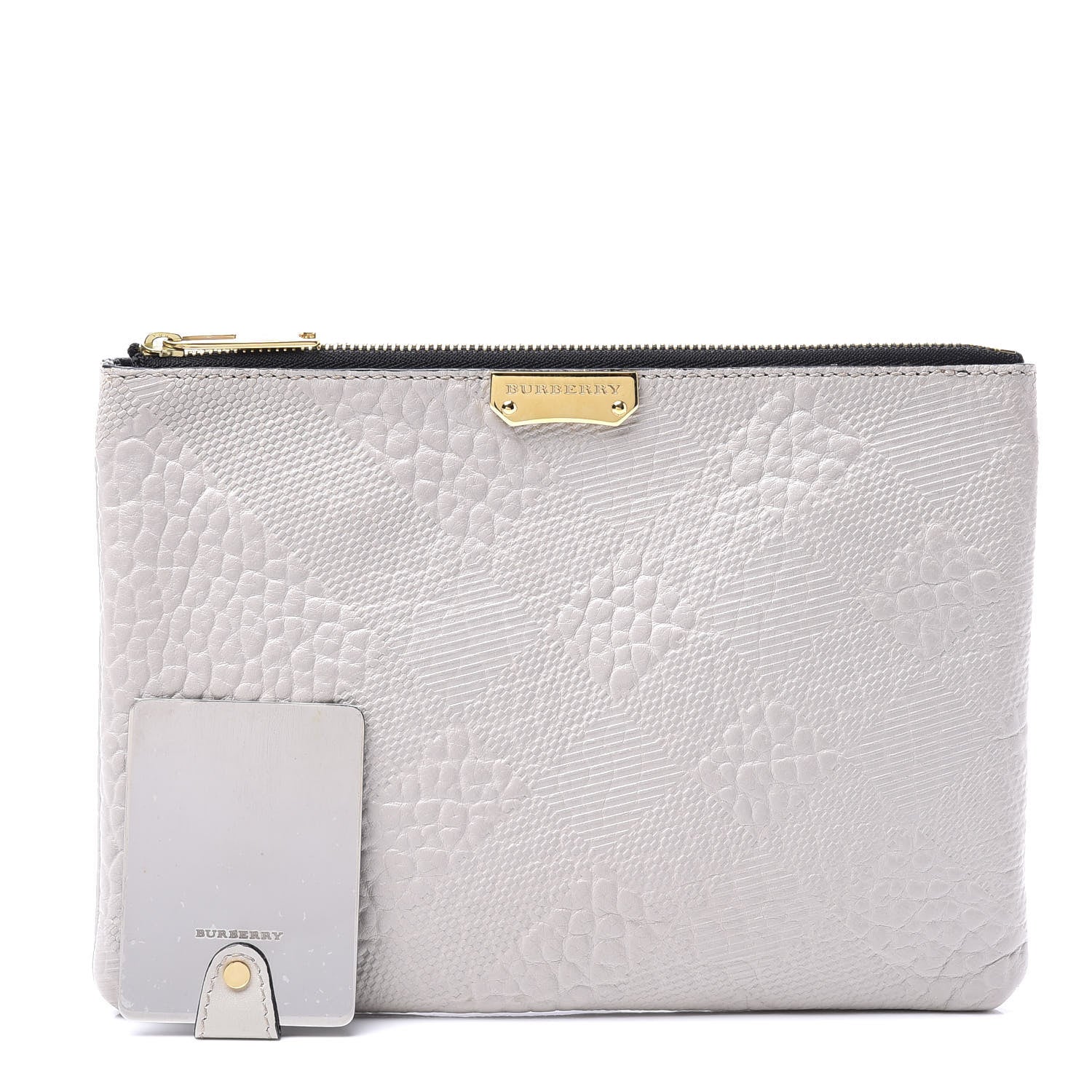 Burberry Signature Grain Calfskin Check Embossed Large Penelope Pouch Stone White 4 of 9