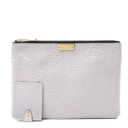 Burberry Signature Grain Calfskin Check Embossed Large Penelope Pouch Stone White 4 of 9