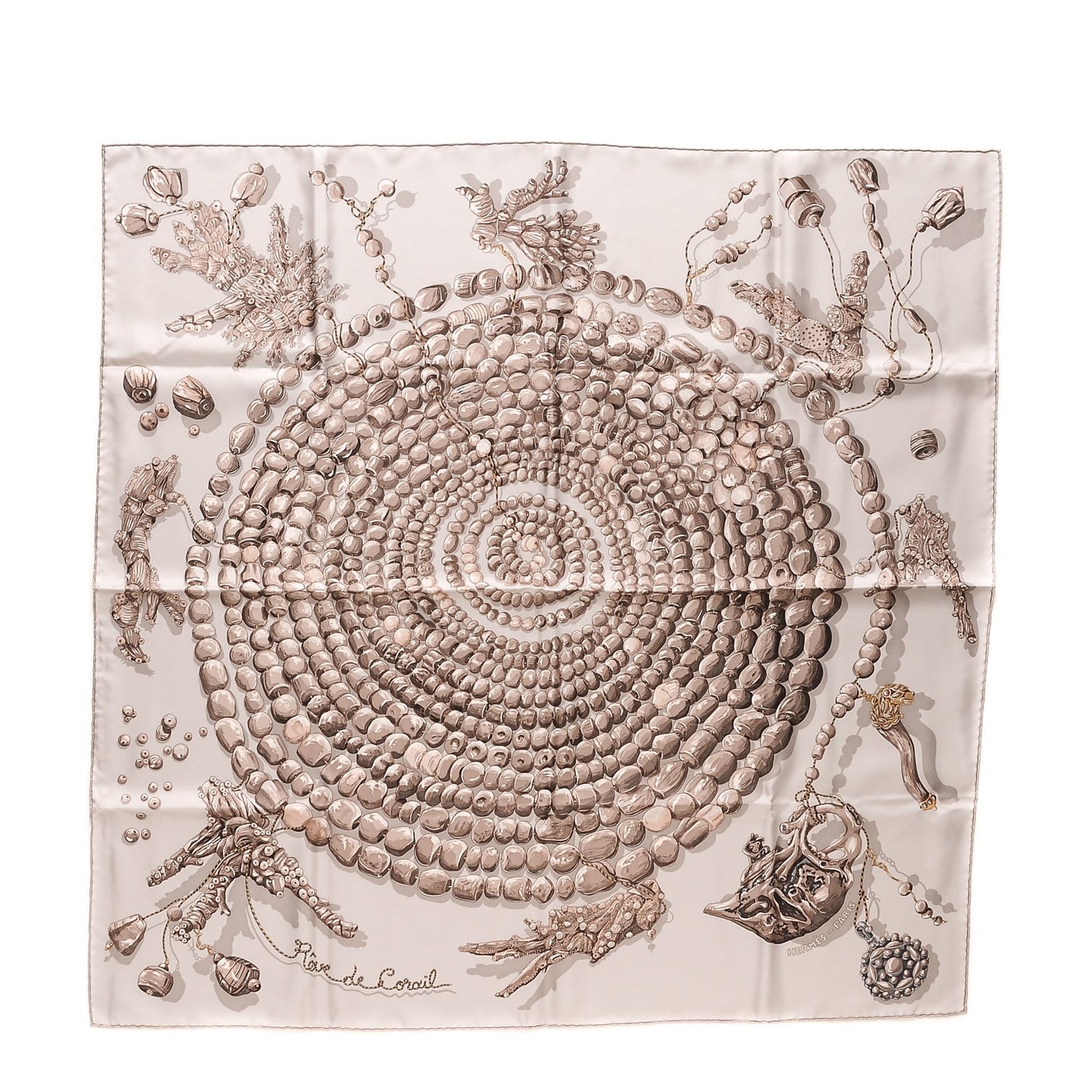 Silk Reve de Corail Scarf 90 Sepia Etoupe Gris