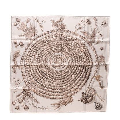 Hermes Silk Reve de Corail Scarf 90 Sepia Etoupe Gris 1 of 6
