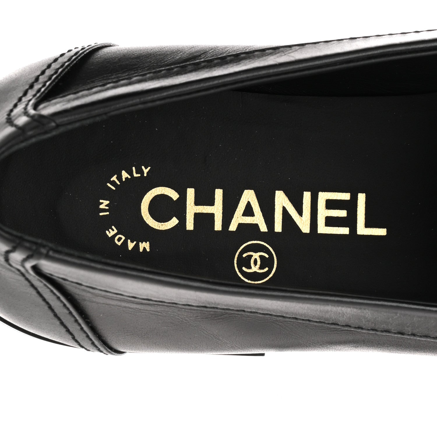 Chanel Shiny Calfskin Metal CC Mocassin Loafers 38.5 Black 7 of 10
