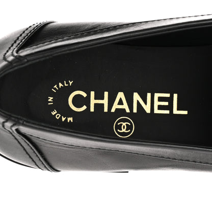 Chanel Shiny Calfskin Metal CC Mocassin Loafers 38.5 Black 7 of 10