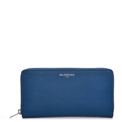 Balenciaga Striped Calfskin Essential Continental Zip Around Wallet Blue 1 of 9
