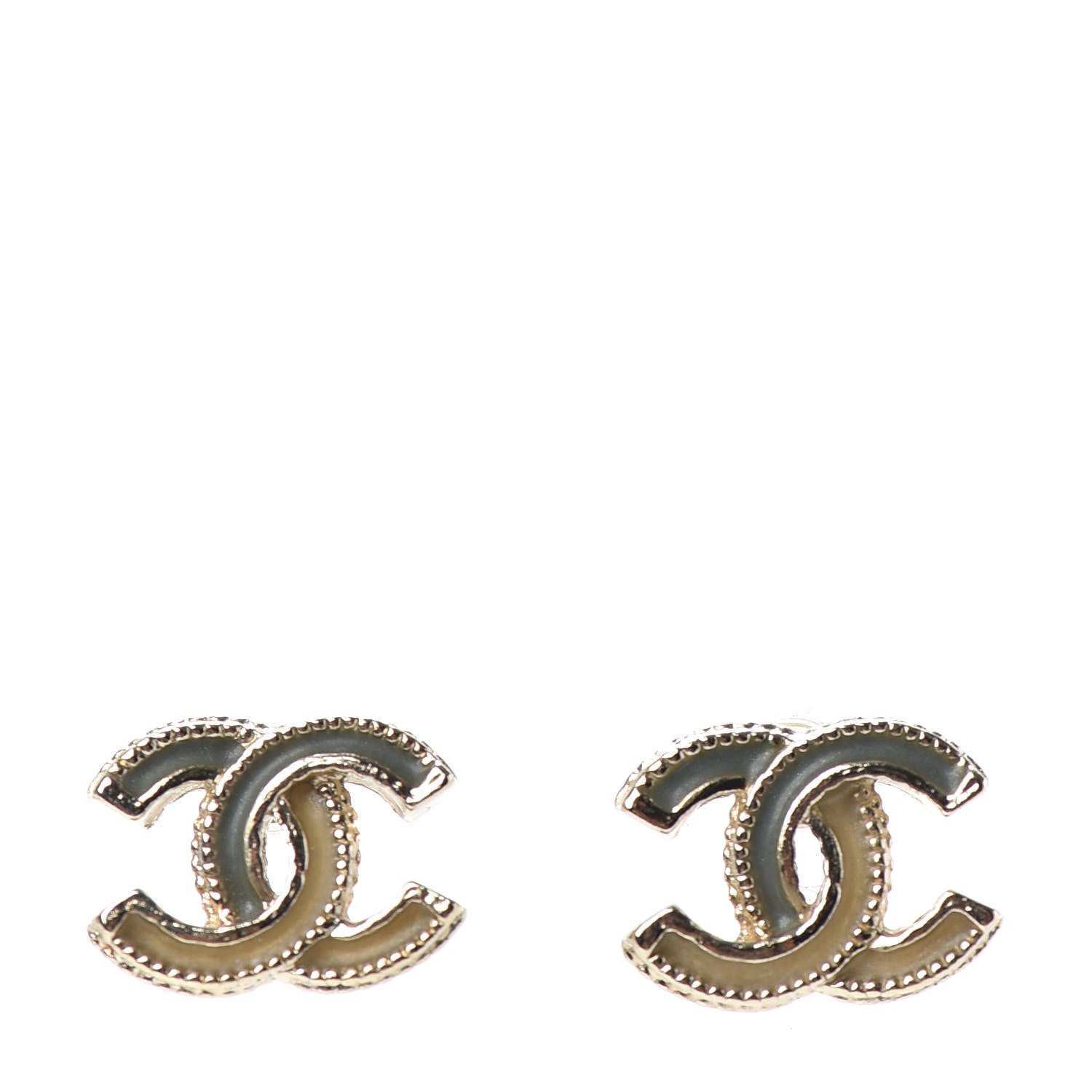 Chanel Glitter Enamel CC Earrings Grey Gold 1 of 5