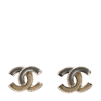 Chanel Glitter Enamel CC Earrings Grey Gold 1 of 5