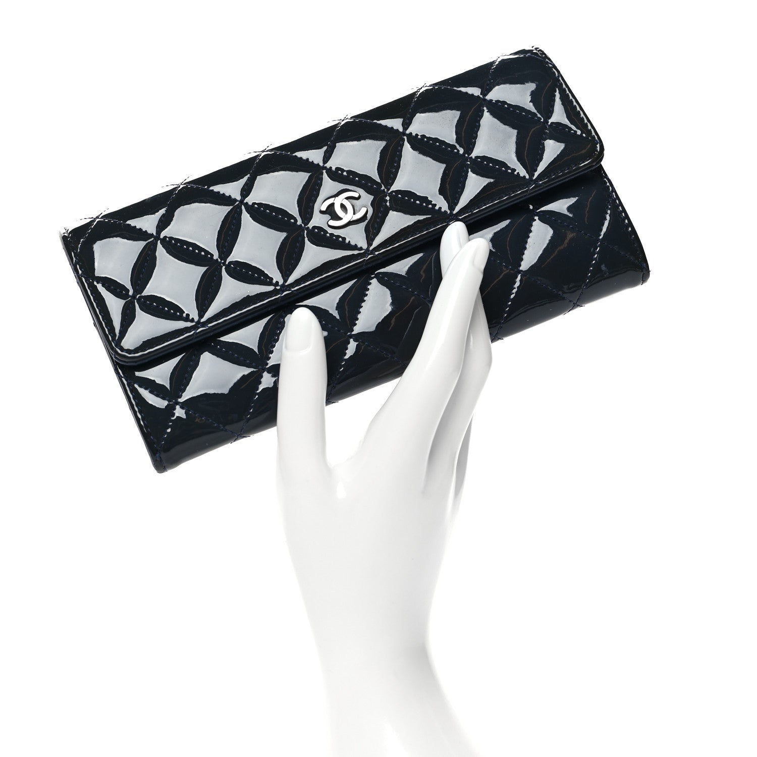 Chanel Patent Quilted Large Flap Wallet Navy 2 of 11